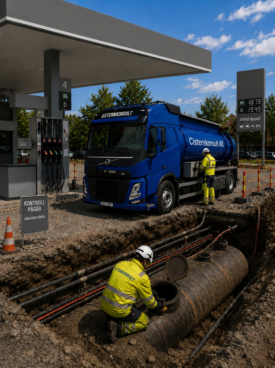 Cisternkonsult utför kontroll av drivmedelsanläggning och underjordisk cistern